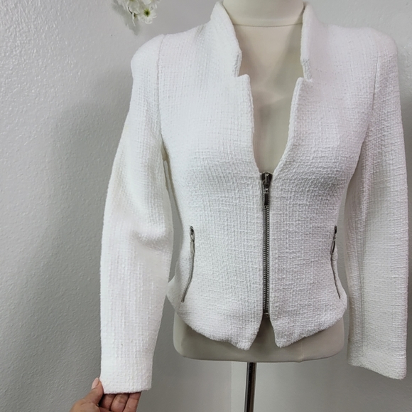 ZARA TRAFALUC TWEED WHITE ZIPPER BLAZER - Picture 13 of 16